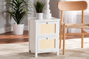 Marlena White and Rattan 2-Door End Table Baxton