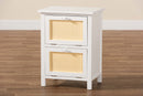 Marlena White and Rattan 2-Door End Table Baxton