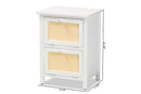 Marlena White and Rattan 2-Door End Table Baxton