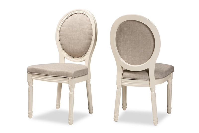 Ornella Traditional French Inspired Gray Fabric Upholstered and White Finished Wood 2-Piece Dining Chair Set