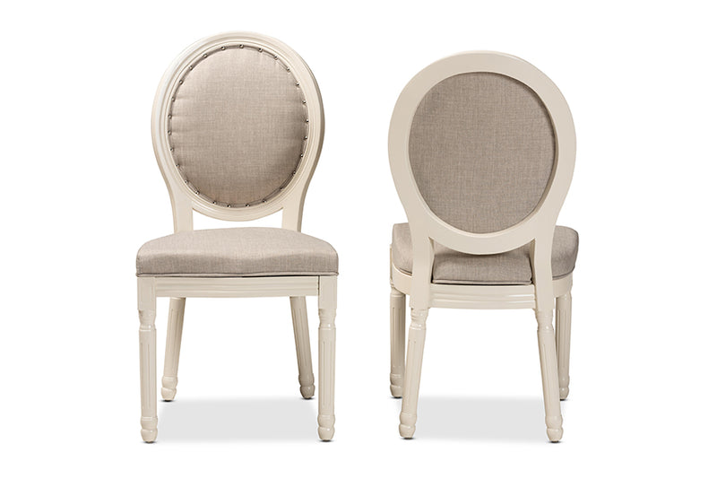 Ornella Traditional French Inspired Gray Fabric Upholstered and White Finished Wood 2-Piece Dining Chair Set