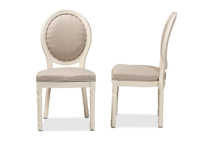 Ornella Traditional French Inspired Gray Fabric Upholstered and White Finished Wood 2-Piece Dining Chair Set