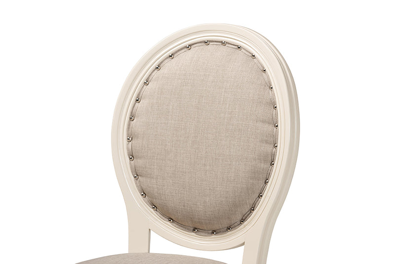 Ornella Traditional French Inspired Gray Fabric Upholstered and White Finished Wood 2-Piece Dining Chair Set