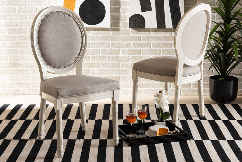 Ornella Inspired Gray Fabric White 2Pc Dining Chair Set Baxton