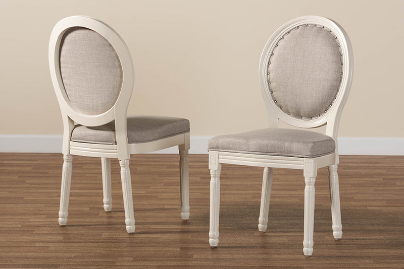 Ornella Traditional French Inspired Gray Fabric Upholstered and White Finished Wood 2-Piece Dining Chair Set