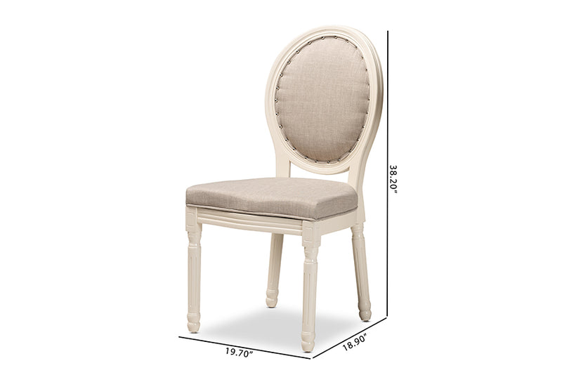 Ornella Traditional French Inspired Gray Fabric Upholstered and White Finished Wood 2-Piece Dining Chair Set