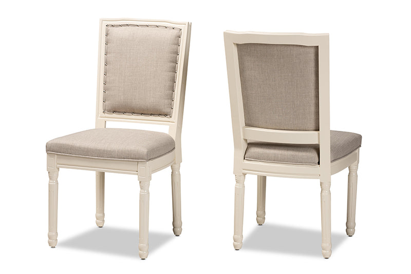 Oxley Traditional French Inspired Gray Fabric Upholstered and White Finished Wood 2-Piece Dining Chair Set