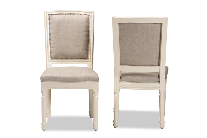 Oxley Traditional French Inspired Gray Fabric Upholstered and White Finished Wood 2-Piece Dining Chair Set