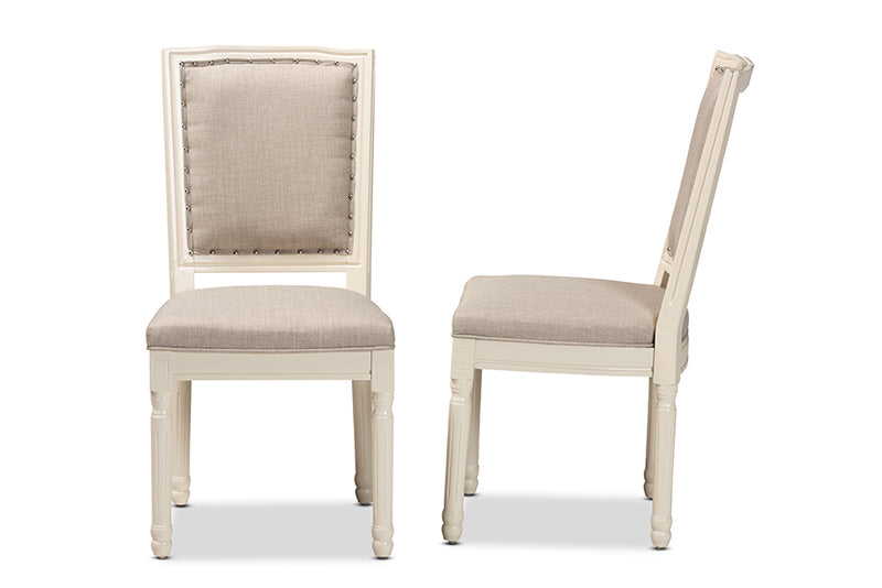 Oxley Traditional French Inspired Gray Fabric Upholstered and White Finished Wood 2-Piece Dining Chair Set