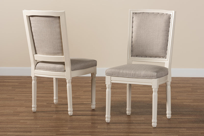 Oxley Traditional French Inspired Gray Fabric Upholstered and White Finished Wood 2-Piece Dining Chair Set