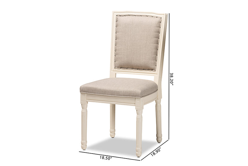 Oxley Traditional French Inspired Gray Fabric Upholstered and White Finished Wood 2-Piece Dining Chair Set