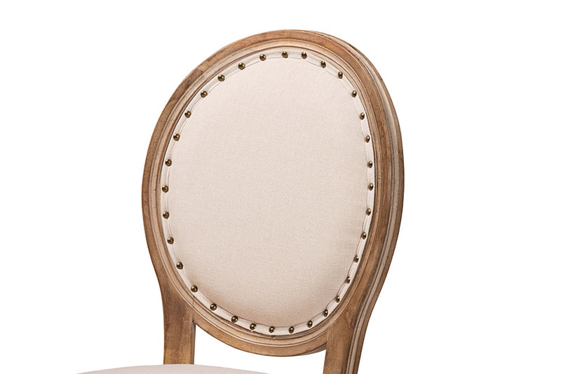 Ornella Inspired Beige Fabric Antique Brown 2Pc Dining Chair Set Baxton