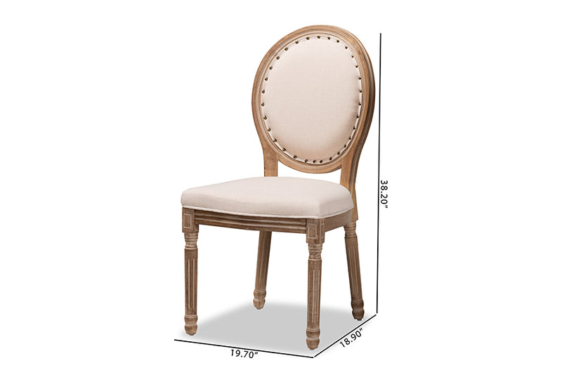 Ornella Traditional French Inspired Beige Fabric Upholstered and Antique Brown Finished Wood 2-Piece Dining Chair Set