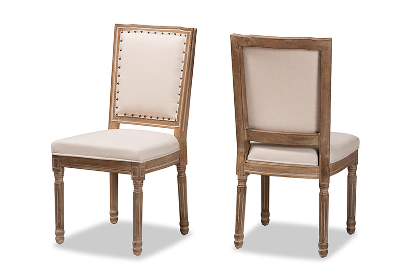 Oxley Traditional French Inspired Beige Fabric Upholstered and Antique Brown Finished Wood 2-Piece Dining Chair Set