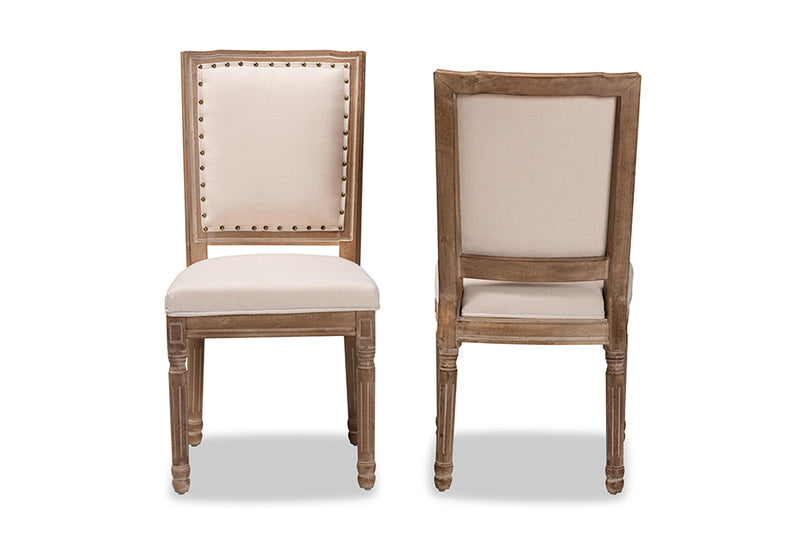 Oxley Traditional French Inspired Beige Fabric Upholstered and Antique Brown Finished Wood 2-Piece Dining Chair Set