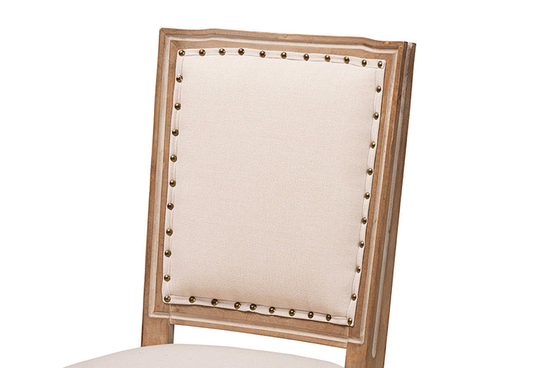 Oxley Inspired Beige Fabric Antique Brown 2Pc Dining Chair Set Baxton