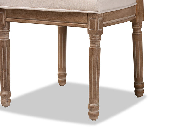 Oxley Inspired Beige Fabric Antique Brown 2Pc Dining Chair Set Baxton