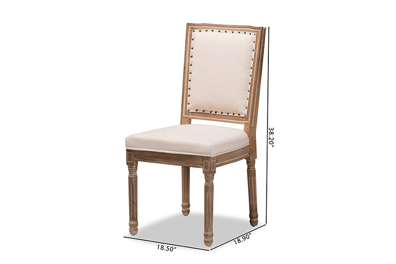 Oxley Traditional French Inspired Beige Fabric Upholstered and Antique Brown Finished Wood 2-Piece Dining Chair Set