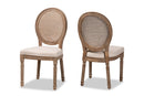 Ornella Inspired Beige Fabric Antique Brown 2Pc Dining Chair Set w/Rattan Baxton