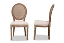 Ornella Inspired Beige Fabric Antique Brown 2Pc Dining Chair Set w/Rattan Baxton