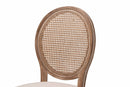 Ornella Inspired Beige Fabric Antique Brown 2Pc Dining Chair Set w/Rattan Baxton