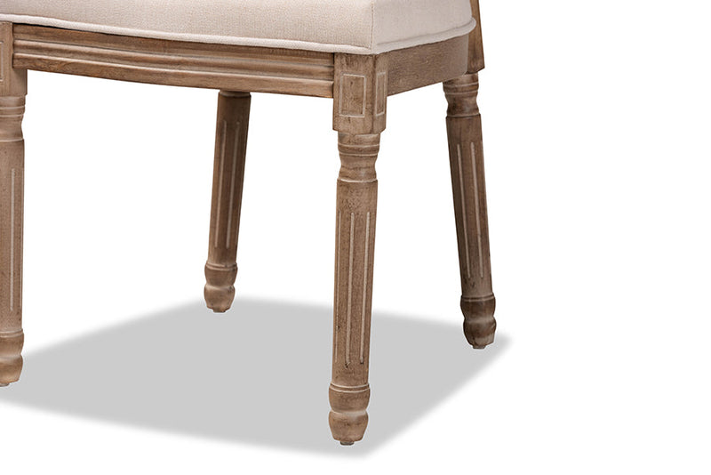 Ornella Inspired Beige Fabric Antique Brown 2Pc Dining Chair Set w/Rattan Baxton