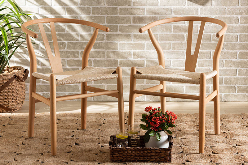 Cipally Modern and Contemporary Natural Brown Finished Wood 2-Piece Dining Chair Set