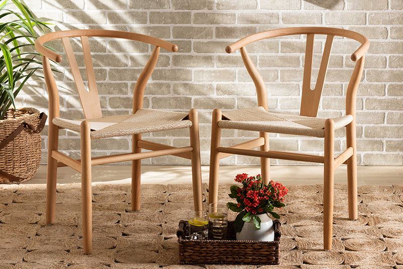 Cipally Natural Brown 2Pc Dining Chair Set Baxton