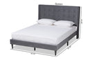 Eliana Gray Velvet Fabric Dark Brown Queen Size Platform Bed Baxton