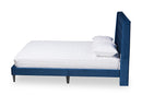 Eliana Navy Blue Velvet Fabric Dark Brown Queen Size Platform Bed Baxton