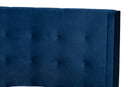Eliana Navy Blue Velvet Fabric Dark Brown Queen Size Platform Bed Baxton