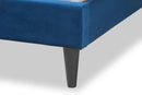 Eliana Navy Blue Velvet Fabric Dark Brown Queen Size Platform Bed Baxton