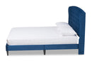 Klara Navy Blue Velvet Fabric Dark Brown Queen Size Platform Bed Baxton