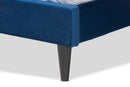 Klara Navy Blue Velvet Fabric Dark Brown Queen Size Platform Bed Baxton