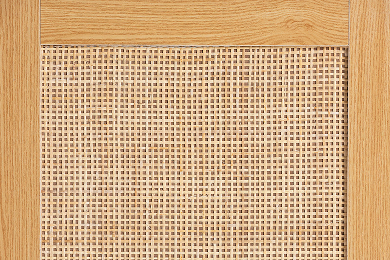 Jaeger Mid-Century Modern Espresso Brown Wood and Rattan 5-Drawer Storage Cabinet