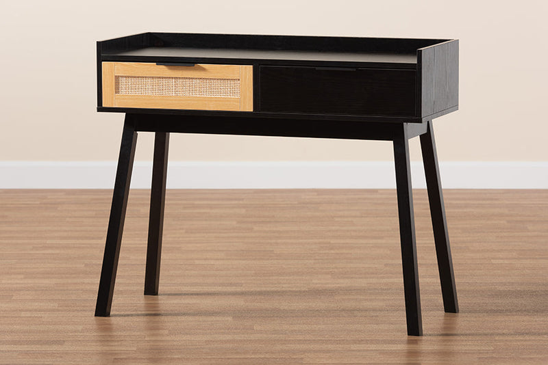 Shirin Two-Tone Espresso Brown and Natural Brown 2-Drawer Console Table Baxton