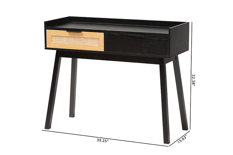Shirin Two-Tone Espresso Brown and Natural Brown 2-Drawer Console Table Baxton