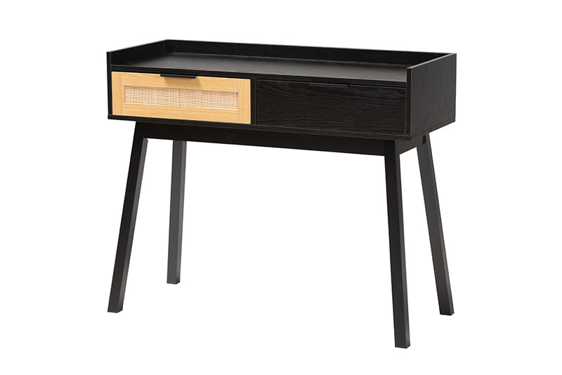 Shirin Mid-Century Modern Two-Tone Espresso Brown and Natural Brown Finished Wood 2-Drawer Console Table