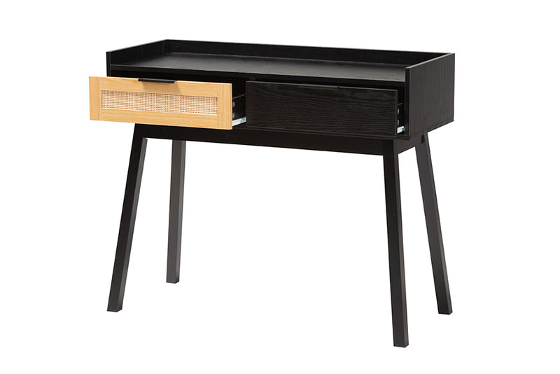 Shirin Mid-Century Modern Two-Tone Espresso Brown and Natural Brown Finished Wood 2-Drawer Console Table