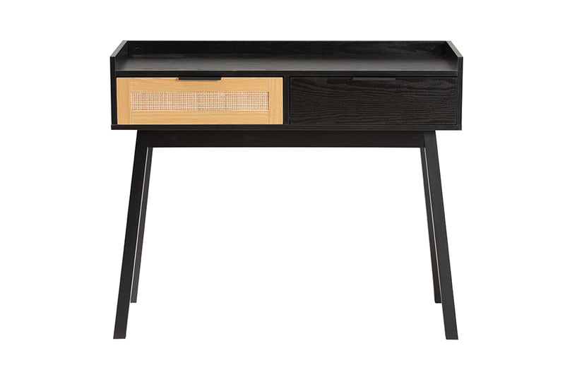 Shirin Mid-Century Modern Two-Tone Espresso Brown and Natural Brown Finished Wood 2-Drawer Console Table