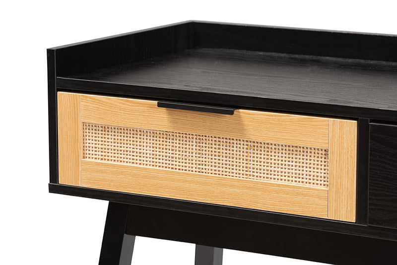 Shirin Mid-Century Modern Two-Tone Espresso Brown and Natural Brown Finished Wood 2-Drawer Console Table