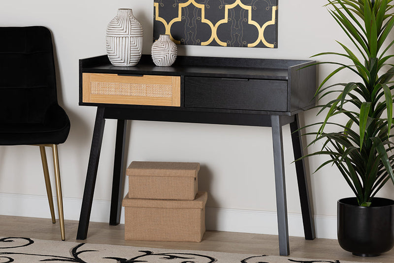 Shirin Two-Tone Espresso Brown and Natural Brown 2-Drawer Console Table Baxton