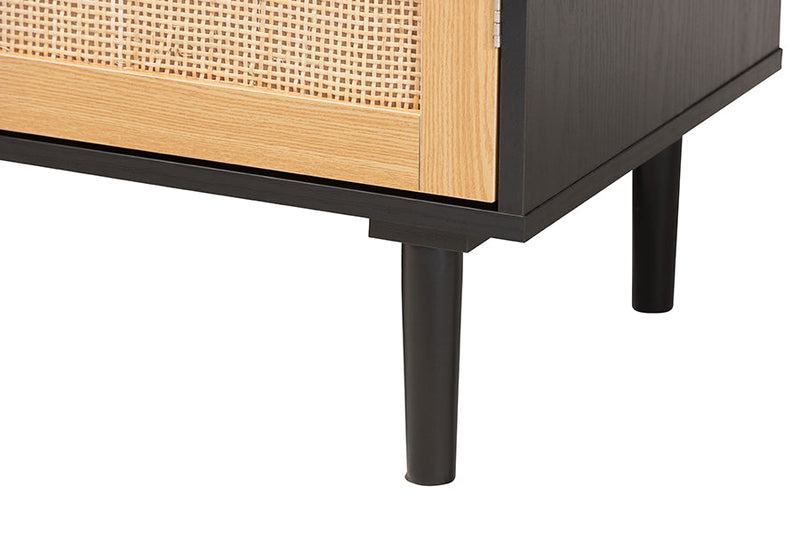 Jaeger Espresso Brown Wood and Rattan 2-Door Storage Cabinet Baxton