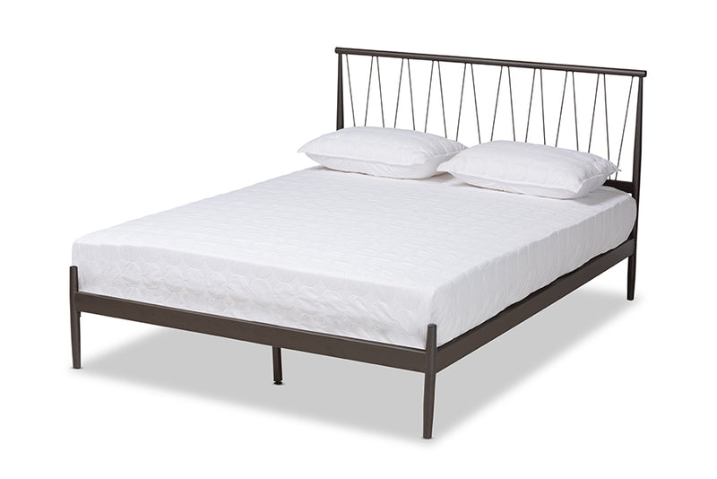 Verner Modern Industrial Black Bronze Finished Metal Full Size Platform Bed