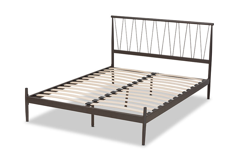 Verner Modern Industrial Black Bronze Finished Metal Full Size Platform Bed