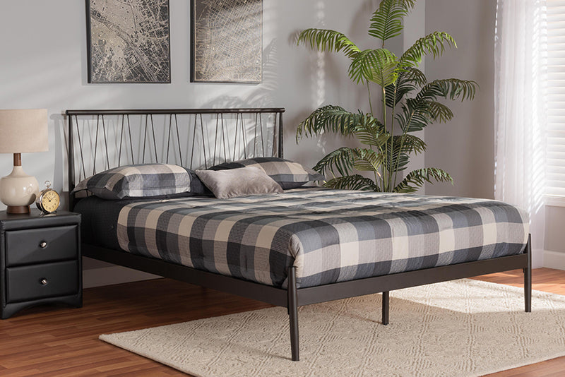 Verner Modern Industrial Black Bronze Finished Metal Full Size Platform Bed