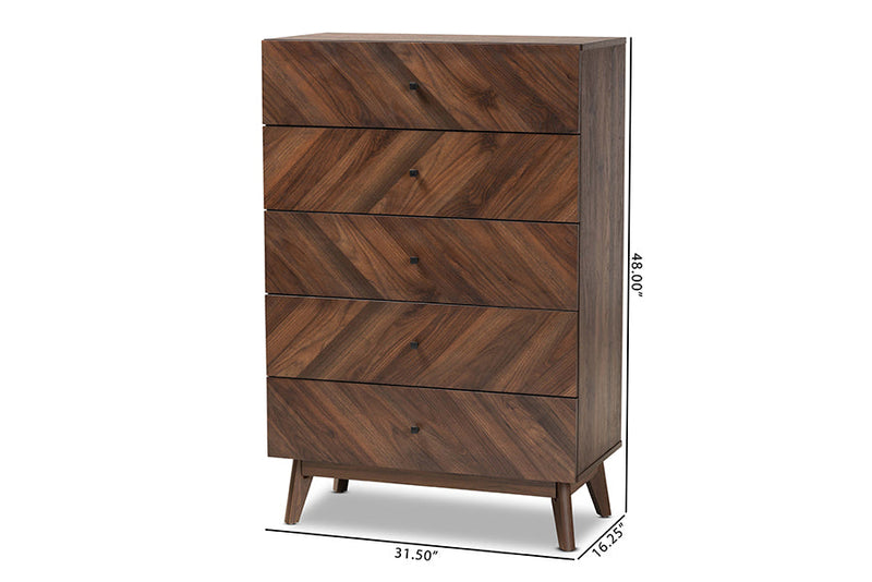 Leryn Walnut Brown 5-Drawer Storage Chest Baxton