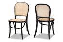 Montreal Brown Woven Rattan and Black Wood 2Pc Cane Dining Chair Set Baxton