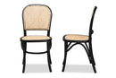 Montreal Brown Woven Rattan and Black Wood 2Pc Cane Dining Chair Set Baxton