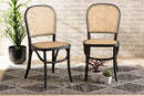 Montreal Brown Woven Rattan and Black Wood 2Pc Cane Dining Chair Set Baxton